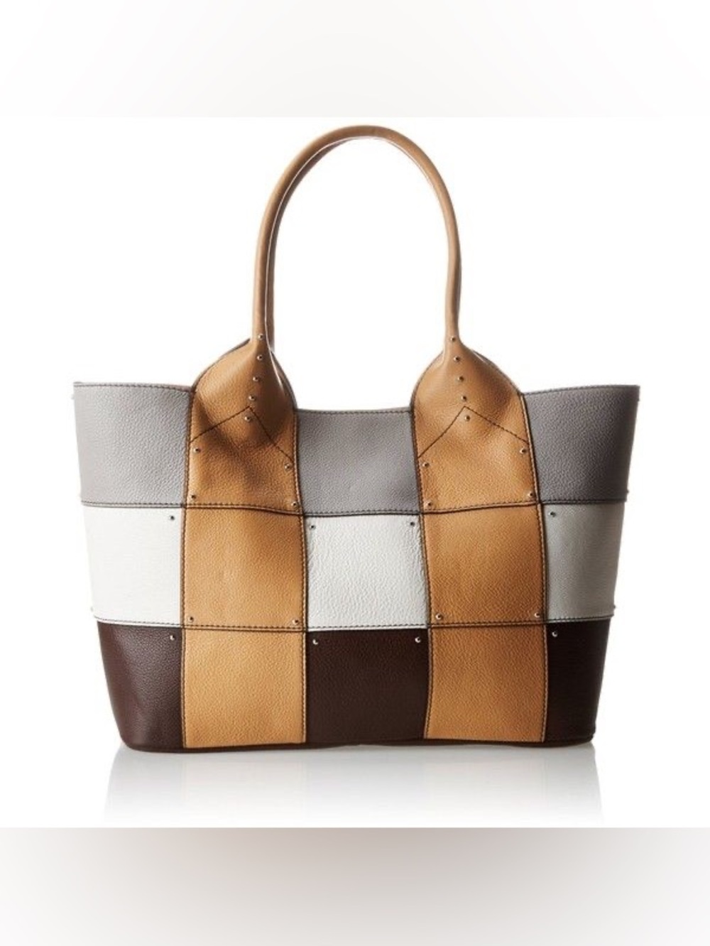 orYany leather colorblock patchwork shopper tote bag